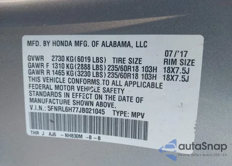 2018 Honda Odyssey Ex-L z USA, uszkodzony, nr VIN 5FNRL6H77JB021045